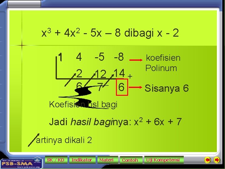 x 3 + 4 x 2 - 5 x – 8 dibagi x -