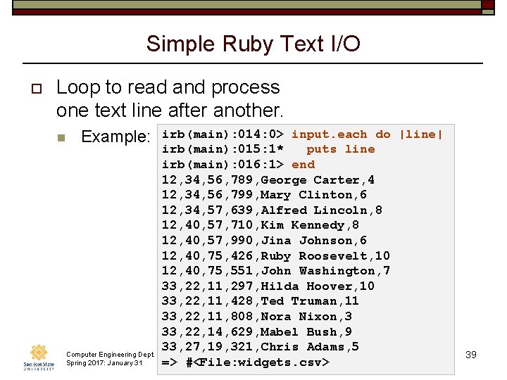 Simple Ruby Text I/O o Loop to read and process one text line after