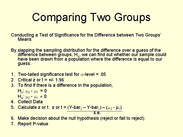 Comparing Two Groups Conducting a Test of Significance for the Difference between Two Groups’