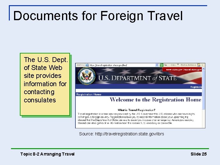 Documents for Foreign Travel The U. S. Dept. of State Web site provides information Documents for Foreign Travel The U. S. Dept. of State Web site provides information