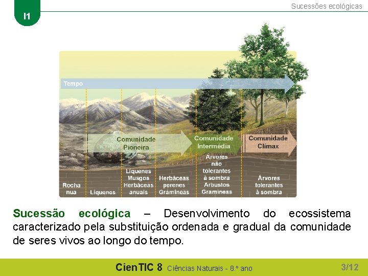 Sucessões ecológicas I 1 Sucessão ecológica – Desenvolvimento do ecossistema caracterizado pela substituição ordenada