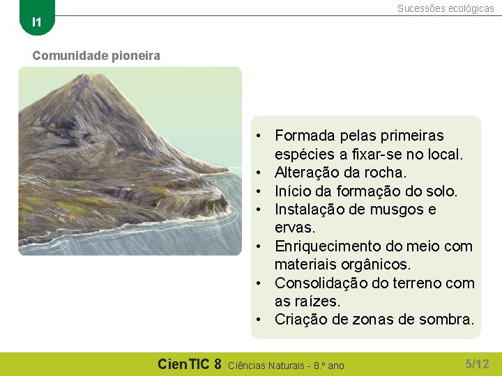 Sucessões ecológicas I 1 Comunidade pioneira • Formada pelas primeiras espécies a fixar-se no