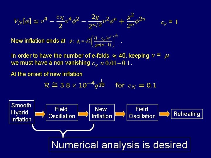 New inflation ends at . In order to have the number of e-folds we