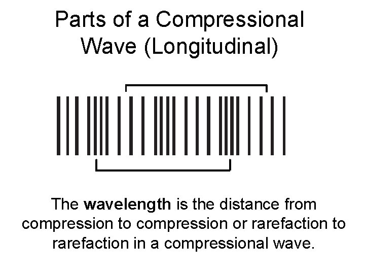 Parts of a Compressional Wave (Longitudinal) The wavelength is the distance from compression to Parts of a Compressional Wave (Longitudinal) The wavelength is the distance from compression to