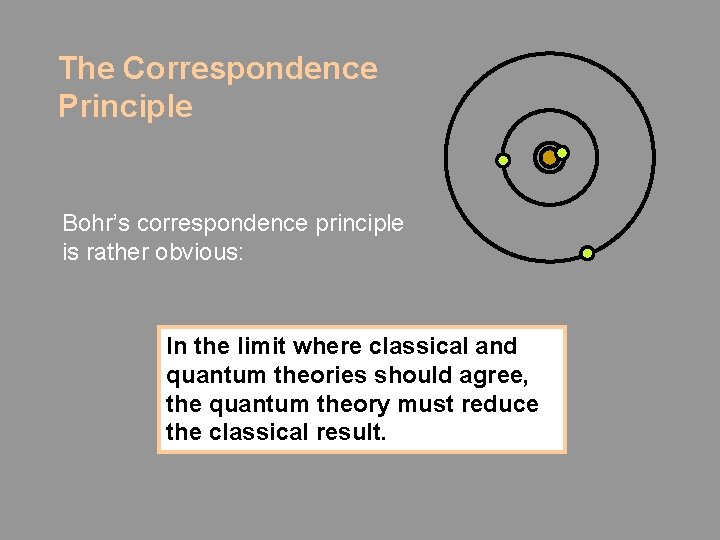 The Correspondence Principle Bohr’s correspondence principle is rather obvious: In the limit where classical The Correspondence Principle Bohr’s correspondence principle is rather obvious: In the limit where classical