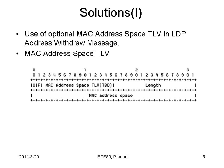 Solutions(I) • Use of optional MAC Address Space TLV in LDP Address Withdraw Message.