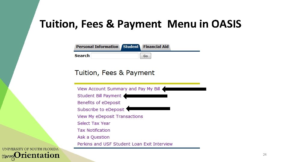Tuition, Fees & Payment Menu in OASIS 24 Tuition, Fees & Payment Menu in OASIS 24