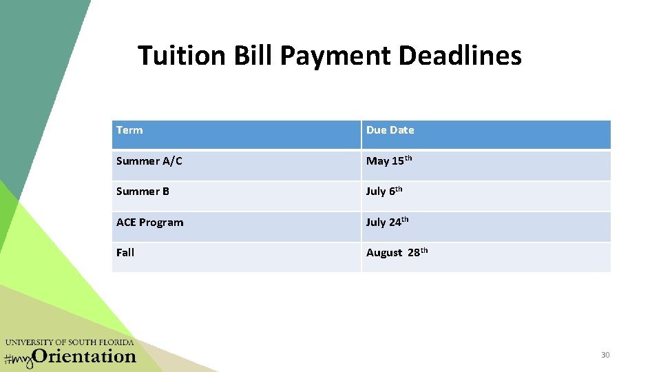Tuition Bill Payment Deadlines Term Due Date Summer A/C May 15 th Summer B Tuition Bill Payment Deadlines Term Due Date Summer A/C May 15 th Summer B
