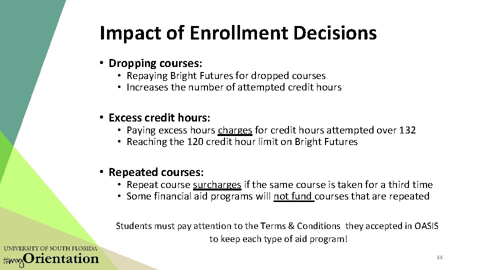 Impact of Enrollment Decisions • Dropping courses: • Repaying Bright Futures for dropped courses Impact of Enrollment Decisions • Dropping courses: • Repaying Bright Futures for dropped courses
