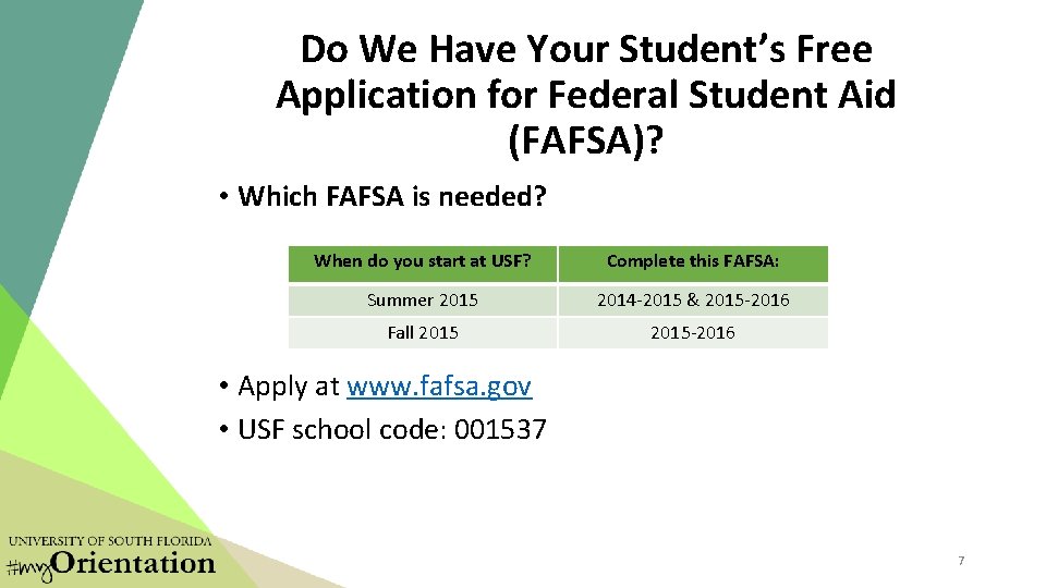 Do We Have Your Student’s Free Application for Federal Student Aid (FAFSA)? • Which Do We Have Your Student’s Free Application for Federal Student Aid (FAFSA)? • Which