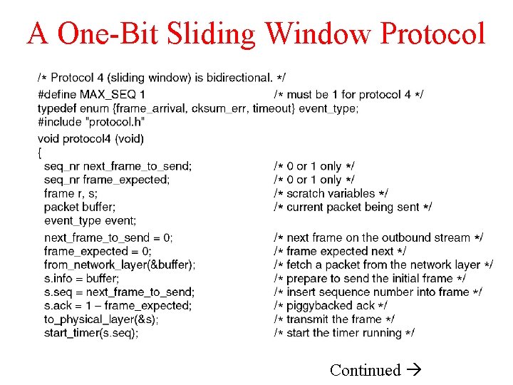 A One-Bit Sliding Window Protocol Continued 