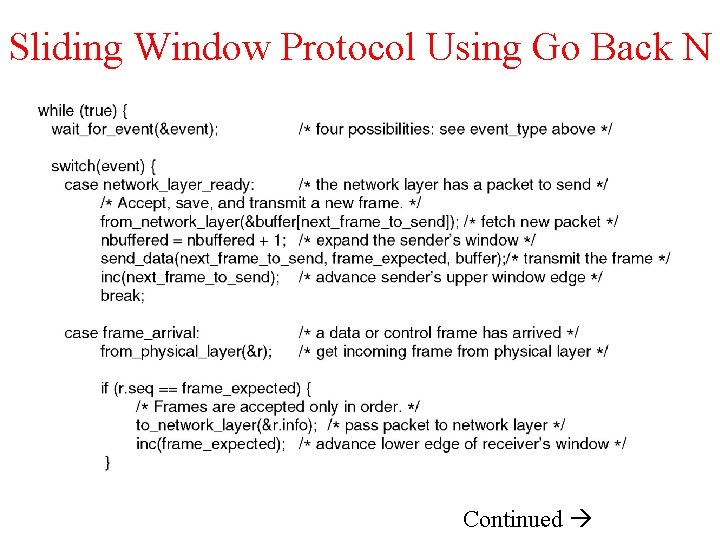 Sliding Window Protocol Using Go Back N Continued 