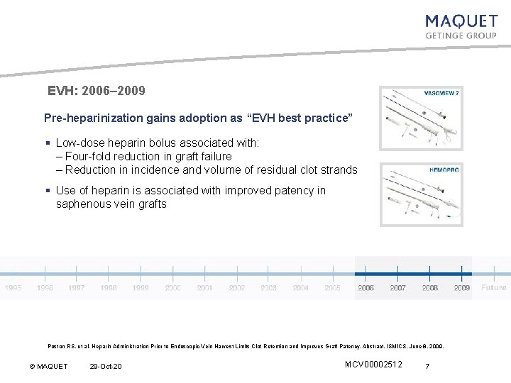 EVH: 2006– 2009 Pre-heparinization gains adoption as “EVH best practice” § Low-dose heparin bolus