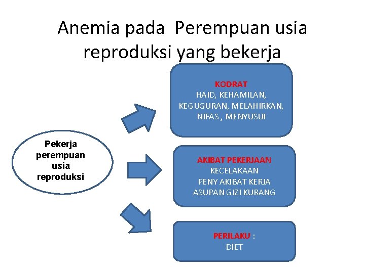 Anemia pada Perempuan usia reproduksi yang bekerja KODRAT HAID, KEHAMILAN, KEGUGURAN, MELAHIRKAN, NIFAS ,