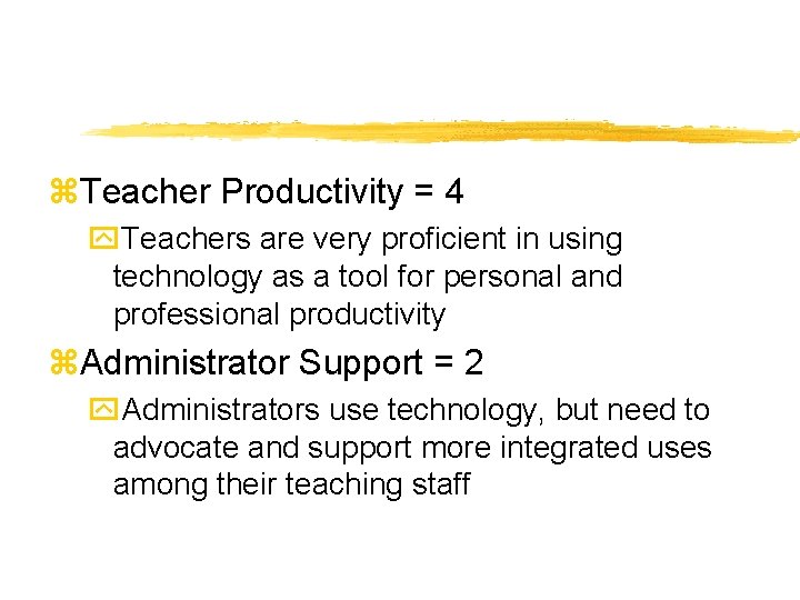 z. Teacher Productivity = 4 y. Teachers are very proficient in using technology as