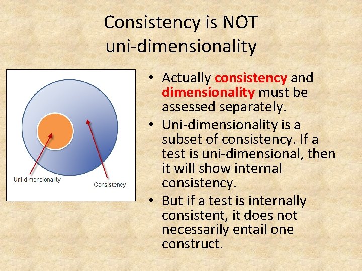 Consistency is NOT uni-dimensionality • Actually consistency and dimensionality must be assessed separately. •