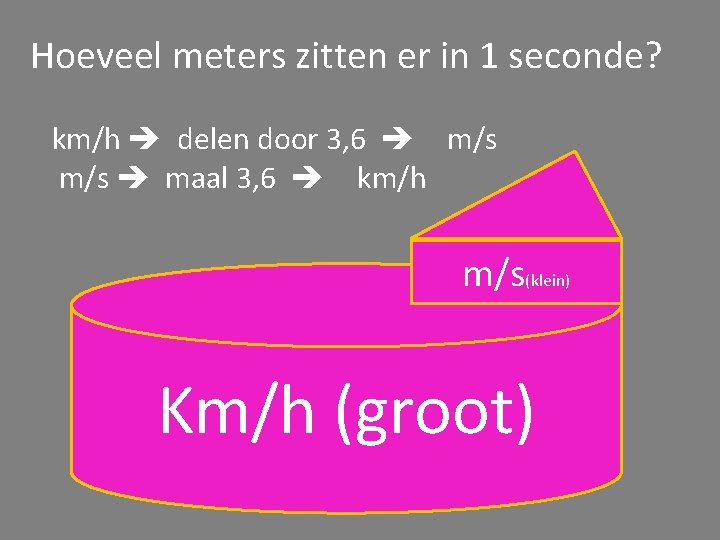 Hoeveel meters zitten er in 1 seconde? km/h delen door 3, 6 m/s maal