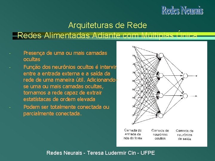 Arquiteturas de Redes Alimentadas Adiante com Múltiplas Única - - Presença de uma ou Arquiteturas de Redes Alimentadas Adiante com Múltiplas Única - - Presença de uma ou