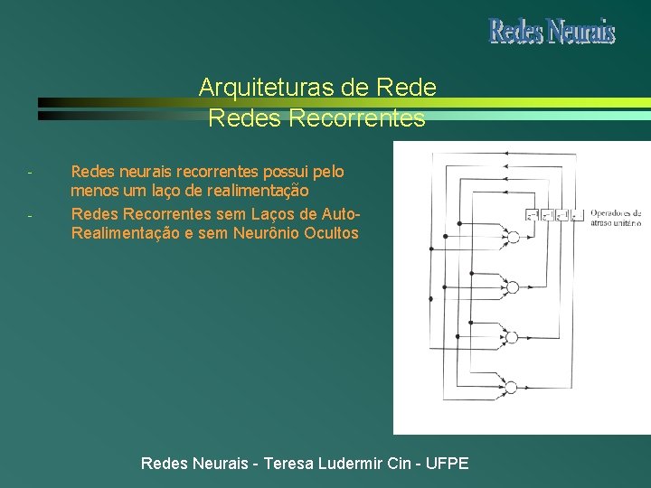 Arquiteturas de Redes Recorrentes - Redes neurais recorrentes possui pelo menos um laço de Arquiteturas de Redes Recorrentes - Redes neurais recorrentes possui pelo menos um laço de