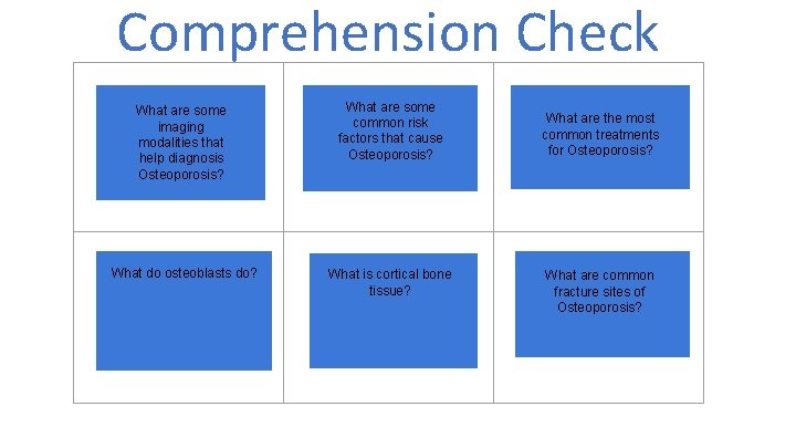 Comprehension Check -smoking What are some imaging modalities that help diagnosis x-ray, DEXA, CT,