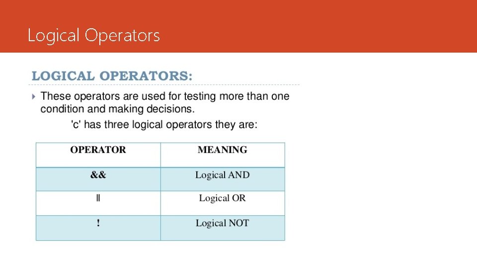 Logical Operators Logical Operators
