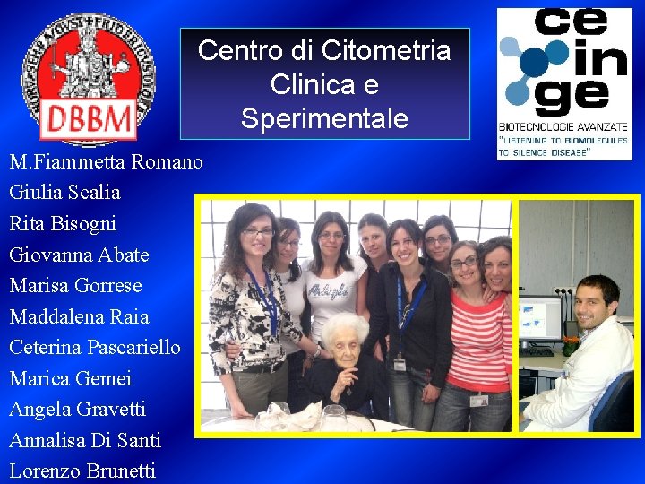 Centro di Citometria Clinica e Sperimentale M. Fiammetta Romano Giulia Scalia Rita Bisogni Giovanna