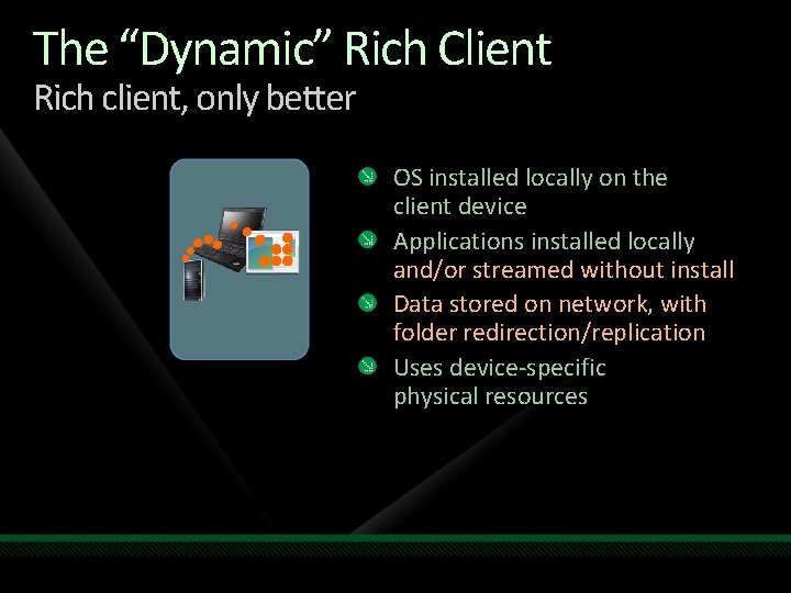 The “Dynamic” Rich Client Rich client, only better OS installed locally on the client