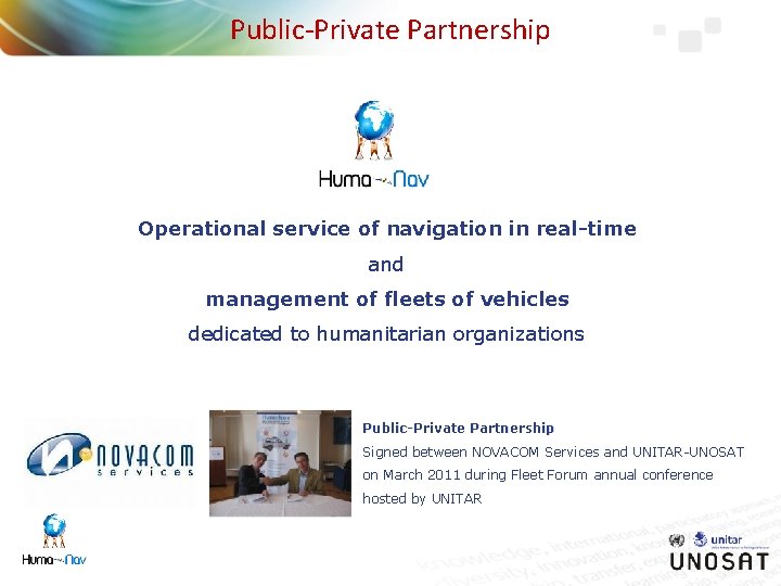 Public-Private Partnership Operational service of navigation in real-time and management of fleets of vehicles