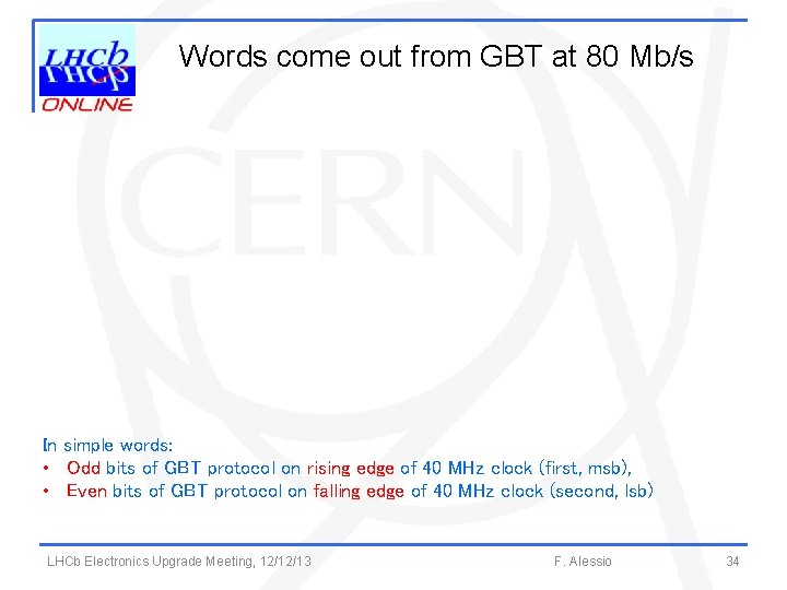 Words come out from GBT at 80 Mb/s In simple words: • Odd bits