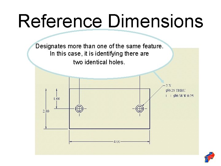 Reference Dimensions Designates more than one of the same feature. In this case, it