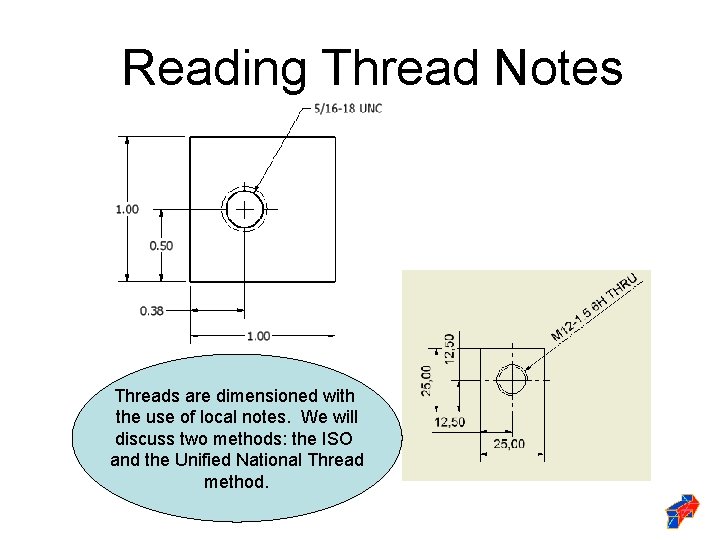 Reading Thread Notes Threads are dimensioned with the use of local notes. We will