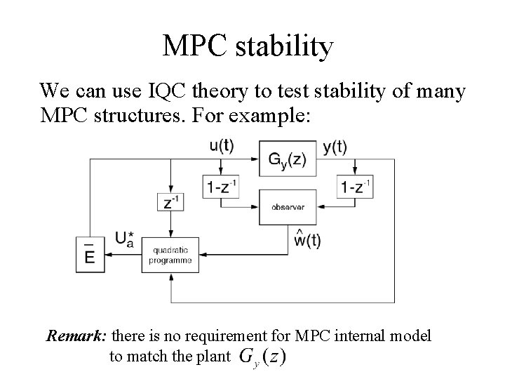 MPC stability We can use IQC theory to test stability of many MPC structures.