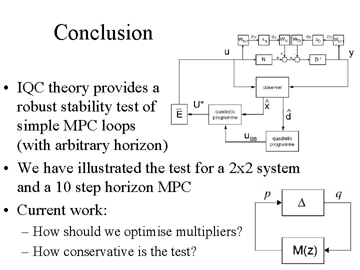 Conclusion • IQC theory provides a robust stability test of simple MPC loops (with