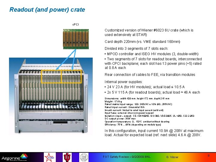Readout (and power) crate c. PCI Customized version of Wiener #6023 6 U crate