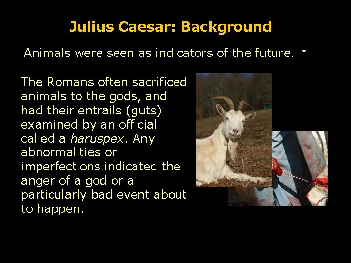 Julius Caesar: Background Animals were seen as indicators of the future. The Romans often