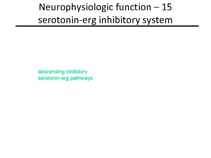 Neurophysiologic function – 15 serotonin-erg inhibitory system descending inhibitory serotonin-erg pathways 