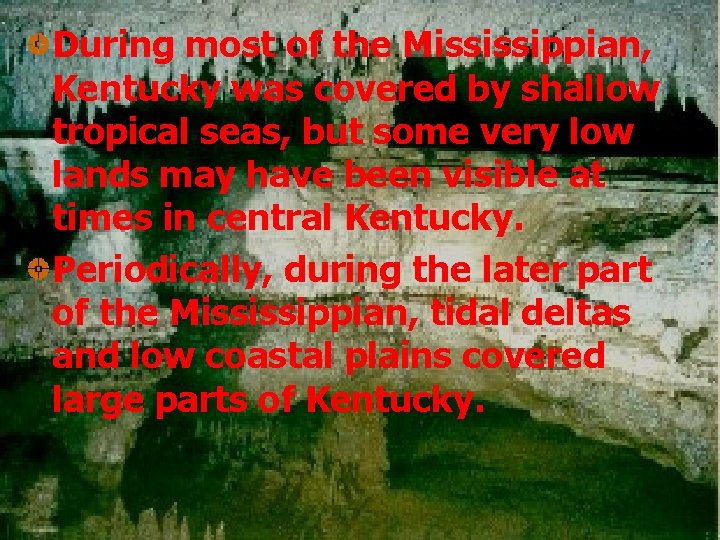 During most of the Mississippian, Kentucky was covered by shallow tropical seas, but some