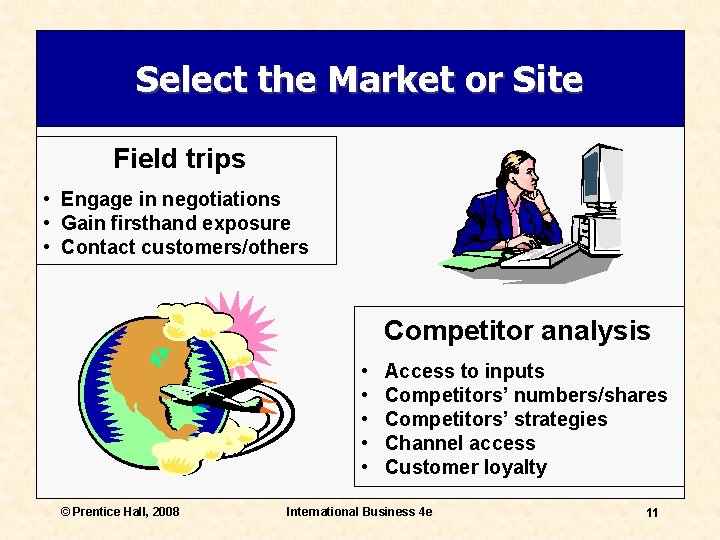 Select the Market or Site Field trips • Engage in negotiations • Gain firsthand