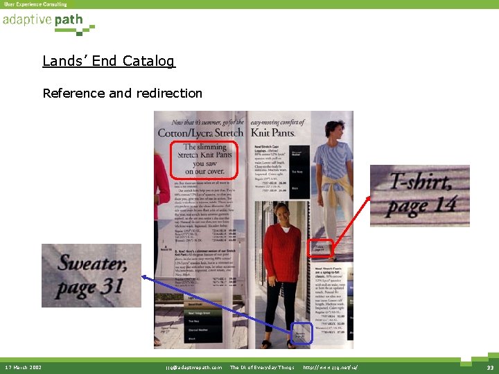 Lands’ End Catalog Reference and redirection 17 March 2002 jjg@adaptivepath. com · The IA