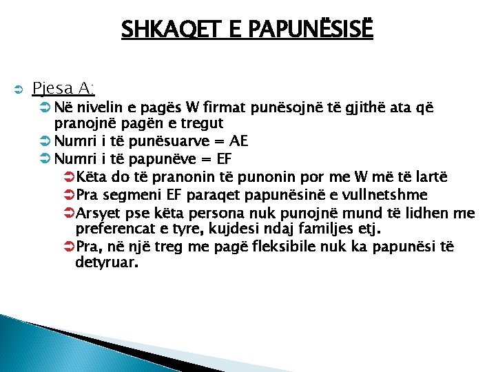 SHKAQET E PAPUNËSISË Ü Pjesa A: Ü Në nivelin e pagës W firmat punësojnë