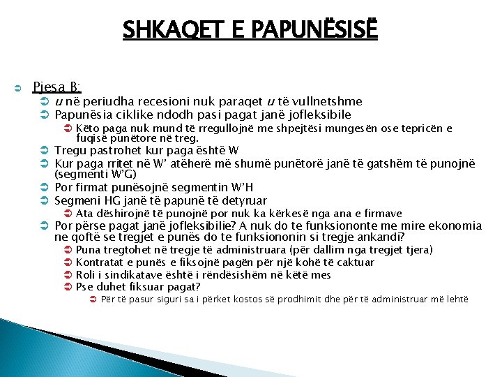 SHKAQET E PAPUNËSISË Ü Pjesa B: Ü u në periudha recesioni nuk paraqet u