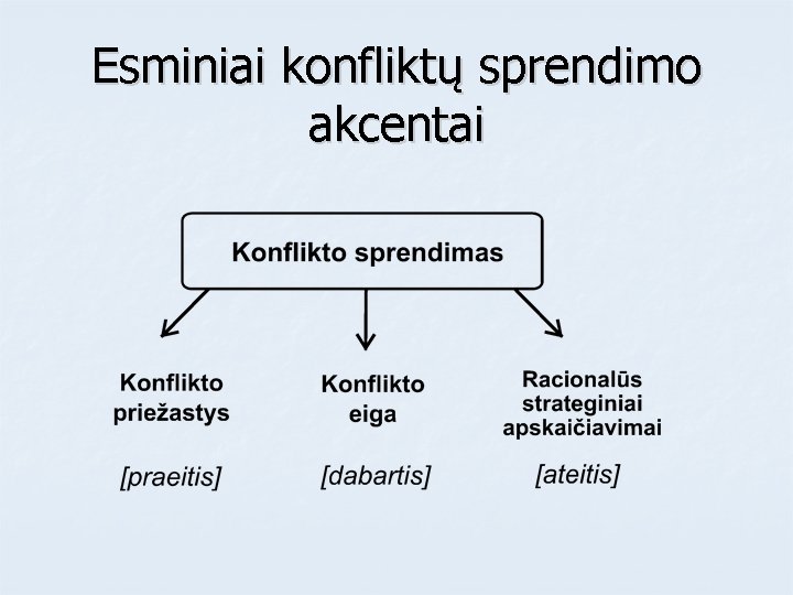 Esminiai konfliktų sprendimo akcentai 