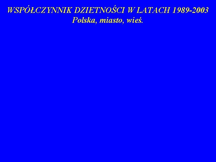 WSPÓŁCZYNNIK DZIETNOŚCI W LATACH 1989 -2003 Polska, miasto, wieś. 