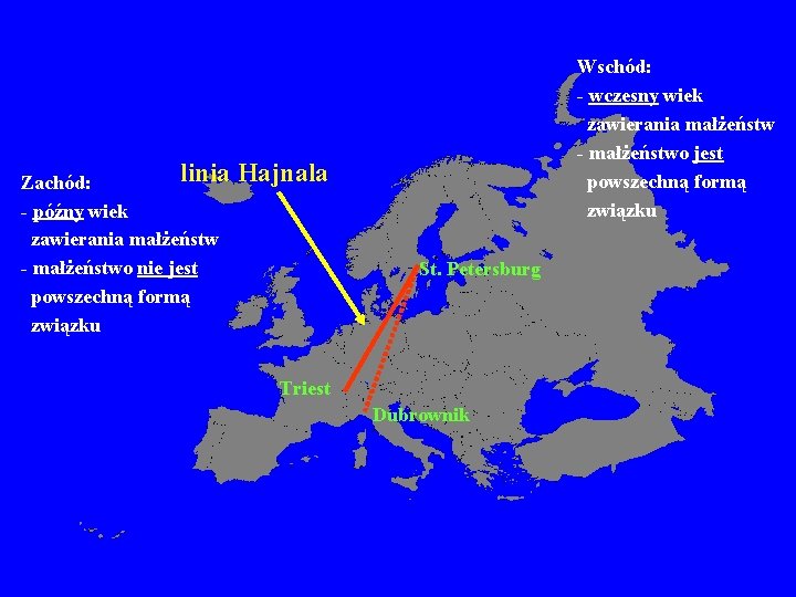 linia Hajnala Zachód: - późny wiek zawierania małżeństw - małżeństwo nie jest powszechną formą