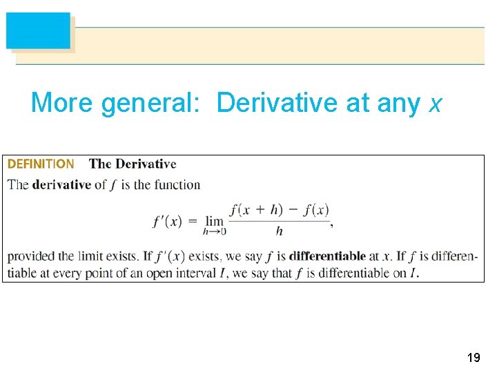 More general: Derivative at any x 19 