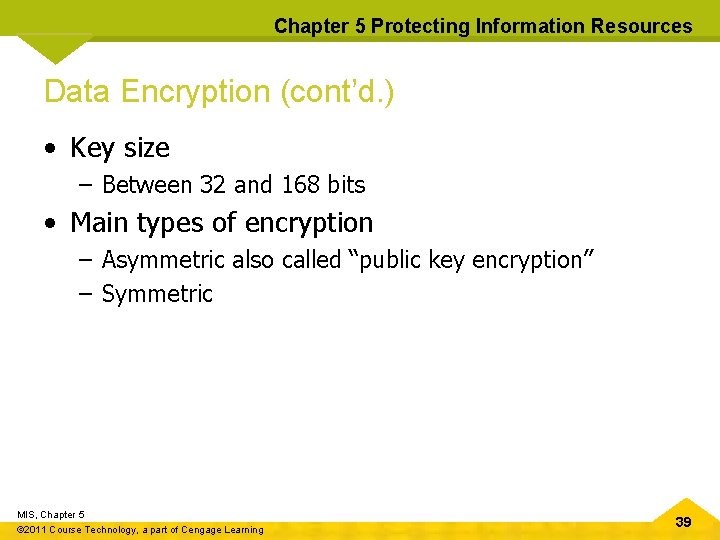 Chapter 5 Protecting Information Resources Data Encryption (cont’d. ) • Key size – Between