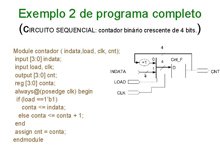 Exemplo 2 de programa completo (c. IRCUITO SEQUENCIAL: contador binário crescente de 4 bits.