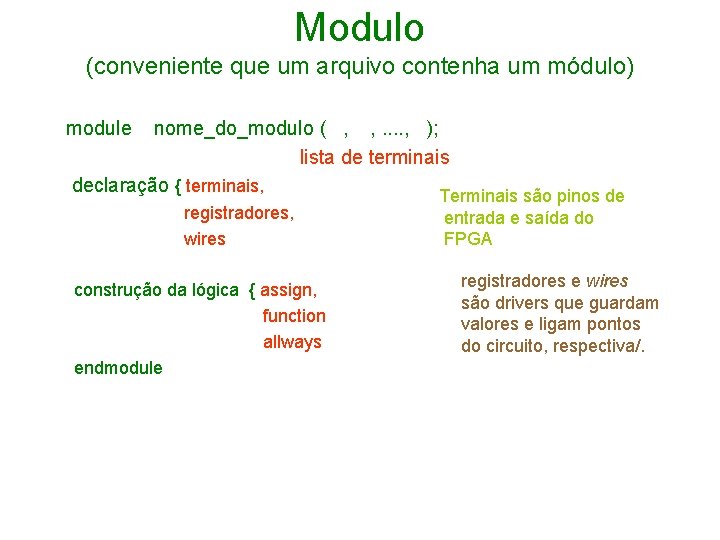 Modulo (conveniente que um arquivo contenha um módulo) module nome_do_modulo ( , , .