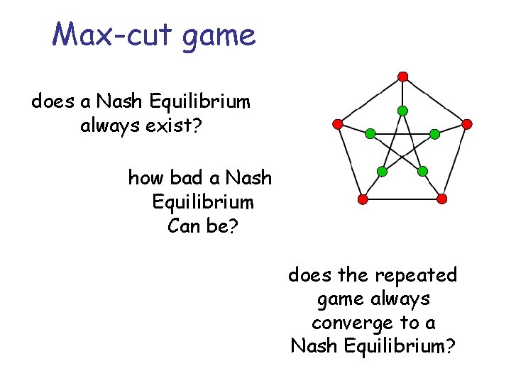 Max-cut game does a Nash Equilibrium always exist? how bad a Nash Equilibrium Can