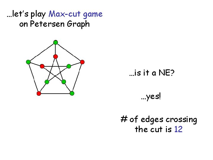 …let’s play Max-cut game on Petersen Graph …is it a NE? …yes! # of